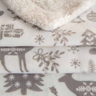 Holiday Printed Plush-to-Sherpa Throw Blanket