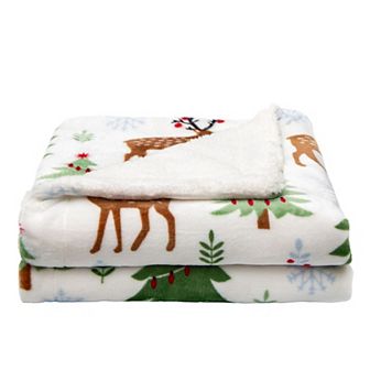 Holiday Printed Plush-to-Sherpa Throw Blanket