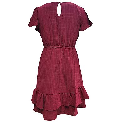 Girls 6-16 Three Pink Hearts Short-Sleeve Ruffled Chiffon Dress