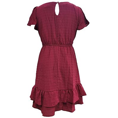 Girls 6 16 Three Pink Hearts Short Sleeve Ruffled Chiffon Dress