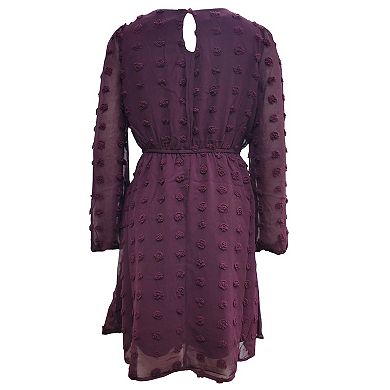 Girls 7-16 Three Pink Hearts Long-Sleeve Textured Dress