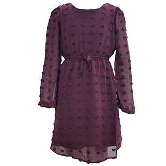 Girls 7-16 Three Pink Hearts Long-Sleeve Textured Dress