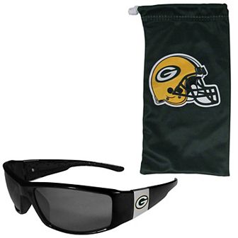 Green Bay Packers Chrome Wrap Sunglasses with Microfiber Bag