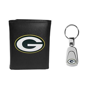 Green Bay Packers Tri-Fold Wallet and Steel Key Chain Set