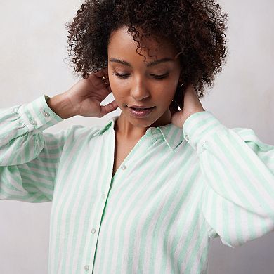 Women's LC Lauren Conrad Oversized Volume Sleeve Linen Blend Button Down Shirt