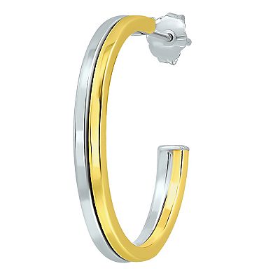 Aleure Precioso 18k Gold over Sterling Silver Polished Posted Hoop Earrings