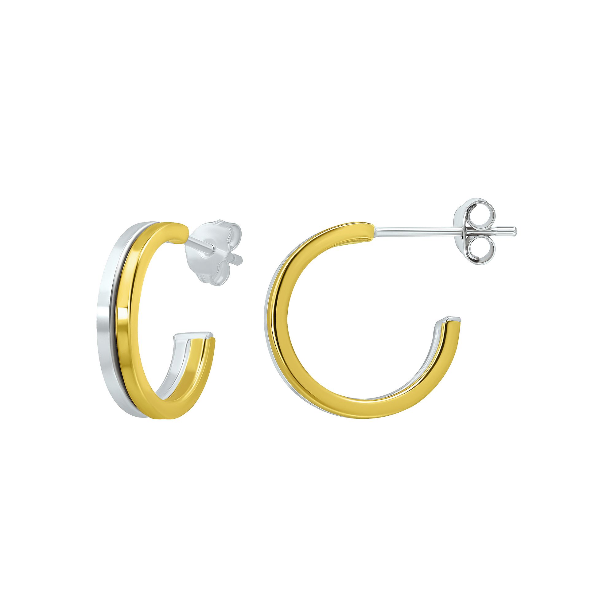 Aleure Precioso 18k Gold over Sterling Silver Polished Posted Hoop Earrings