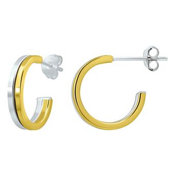 Aleure Precioso 18k Gold over Sterling Silver Polished Posted Hoop Earrings