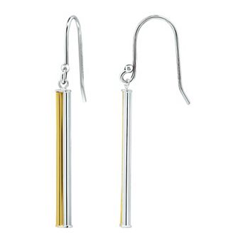 Aleure Precioso 18kt Gold over Sterling Silver Linear Drop Fishhook Earrings