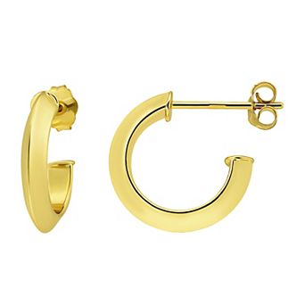 Aleure Precioso 18k Gold over Sterling Silver Polished Knife Edge Hoop Earrings