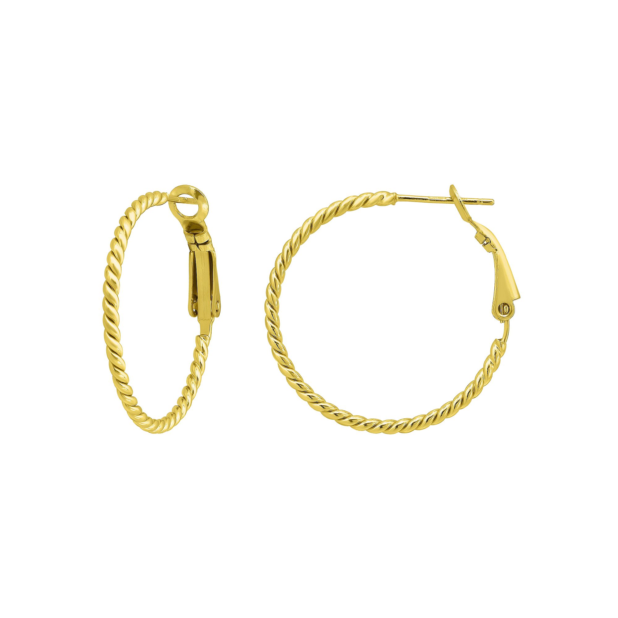 Aleure Precioso 18k Gold over Sterling Silver Twisted Hoop Earrings, Women