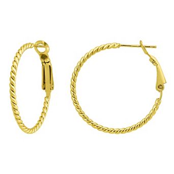 Aleure Precioso 18k Gold over Sterling Silver Twisted Hoop Earrings