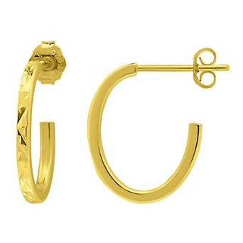 Aleure Precioso Sterling Silver Square Tubing Diamond Cut Hoop Earrings