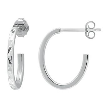 Aleure Precioso Sterling Silver Square Tubing Diamond Cut Hoop Earrings