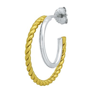 Aleure Precioso Sterling Silver Double Graduated Posted Hoop Earrings