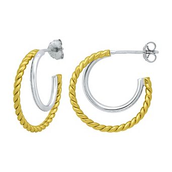 Aleure Precioso Sterling Silver Double Graduated Posted Hoop Earrings