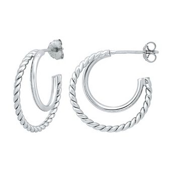 Aleure Precioso Sterling Silver Double Graduated Posted Hoop Earrings