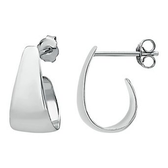 Aleure Precioso Sterling Silver Graduated "J" Posted Hoop Earrings