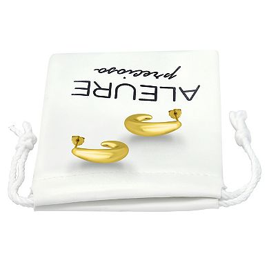 Aleure Precioso Sterling Silver Polished Chunky Graduated Half Hoop Drop Earrings