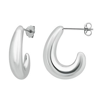 Aleure Precioso Sterling Silver Polished Chunky Graduated Half Hoop Drop Earrings