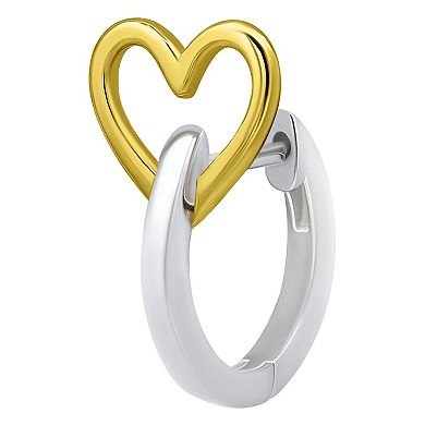 Aleure Precioso Sterling Silver Heart Huggie Hoop Earrings