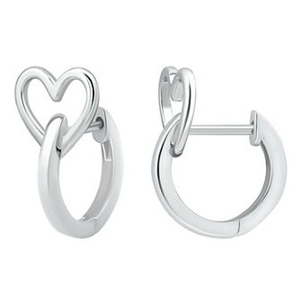 Aleure Precioso Sterling Silver Heart Huggie Hoop Earrings