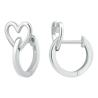 Aleure Precioso Sterling Silver Heart Huggie Hoop Earrings