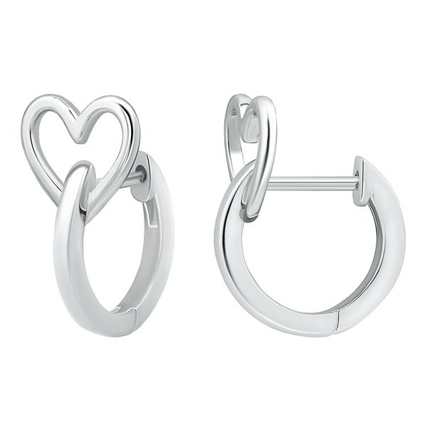Aleure Precioso Sterling Silver Heart Huggie Hoop Earrings
