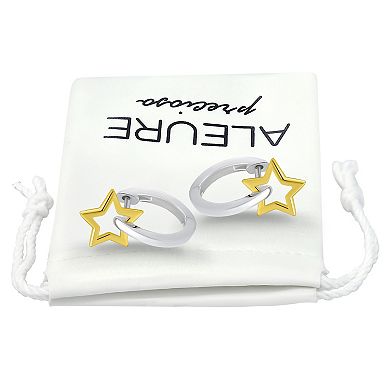 Aleure Precioso Sterling Silver Star Huggie Hoop Earrings