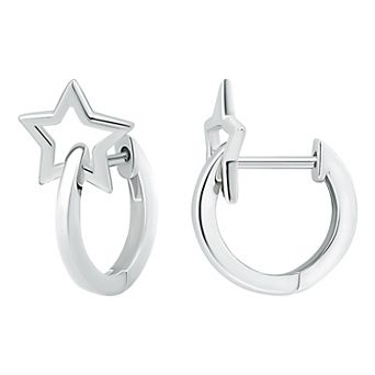 Aleure Precioso Sterling Silver Star Huggie Hoop Earrings