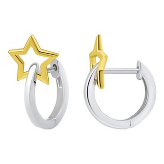 Aleure Precioso Sterling Silver Star Huggie Hoop Earrings