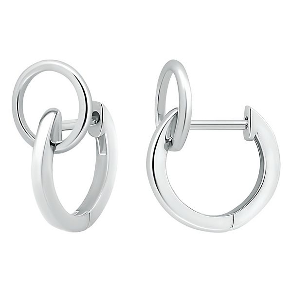 Aleure Precioso Sterling Silver Open Circle Huggie Hoop Earrings - Silver Tone