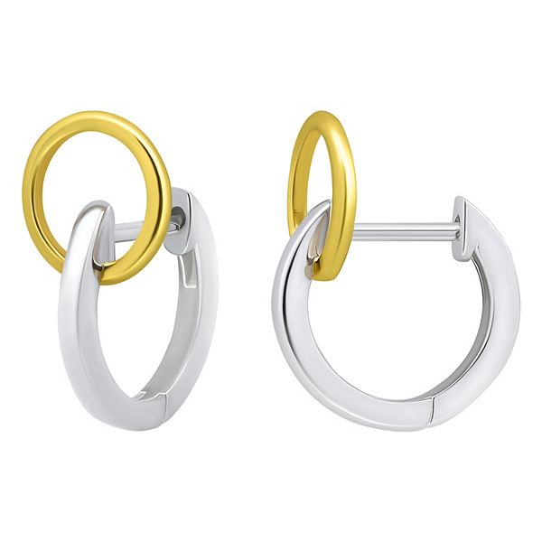 Aleure Precioso Sterling Silver Open Circle Huggie Hoop Earrings - Two Tone