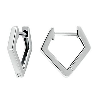 Aleure Precioso Sterling Silver Geometric Huggie Hoop Earrings