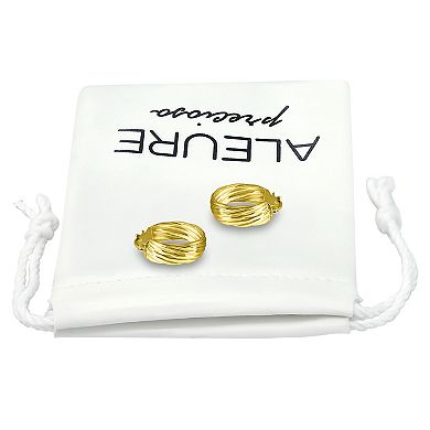 Aleure Precioso Sterling Silver Rib Textured Hoop Earrings