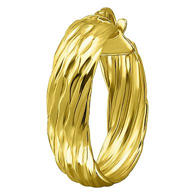 Aleure Precioso Sterling Silver Rib Textured Hoop Earrings