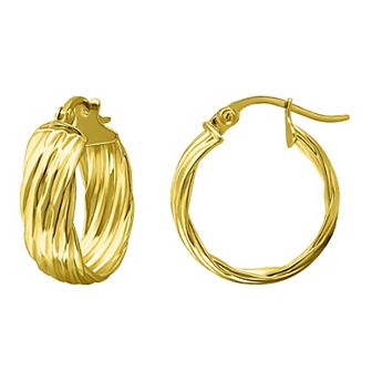 Aleure Precioso Sterling Silver Rib Textured Hoop Earrings