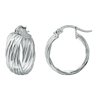 Aleure Precioso Sterling Silver Rib Textured Hoop Earrings