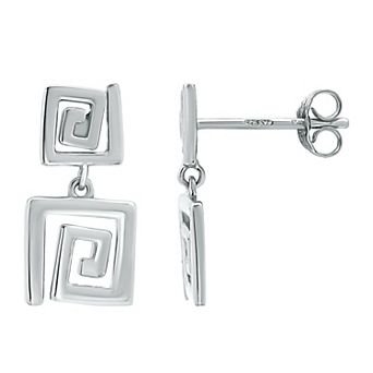 Aleure Precioso Sterling Silver Greek Key Design Double Drop Earrings