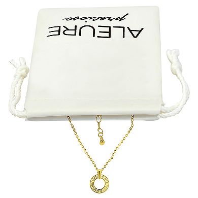 Aleure Precioso Sterling Silver Greek Key Open Circle Pendant Necklace