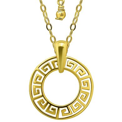 Aleure Precioso Sterling Silver Greek Key Open Circle Pendant Necklace
