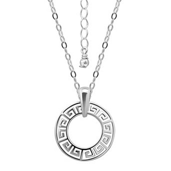 Aleure Precioso Sterling Silver Greek Key Open Circle Pendant Necklace