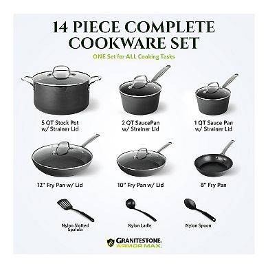 Granitestone Diamond Armor Max 14-Piece Hard Anodized Heavy Duty 4-Layer Ultra Release Nonstick Cookware Set