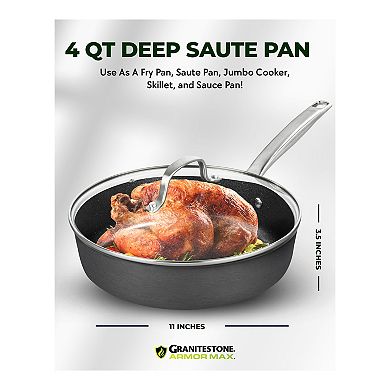 Granitestone Diamond Armor Max 4-Quart Hard Anodized Heavy Duty 4-Layer Ultra Release Nonstick Deep Sauté Pan with Lid