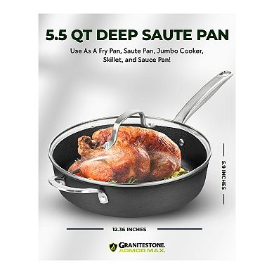 Granitestone Diamond Armor Max 5.5-Quart Hard Anodized Heavy Duty 4-Layer Ultra Release Nonstick Deep Sauté Pan with Lid