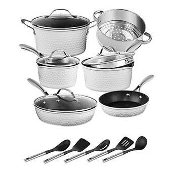 Granitestone Diamond Charleston Collection 15 pc Hammered Nonstick Cookware Set with Utensils
