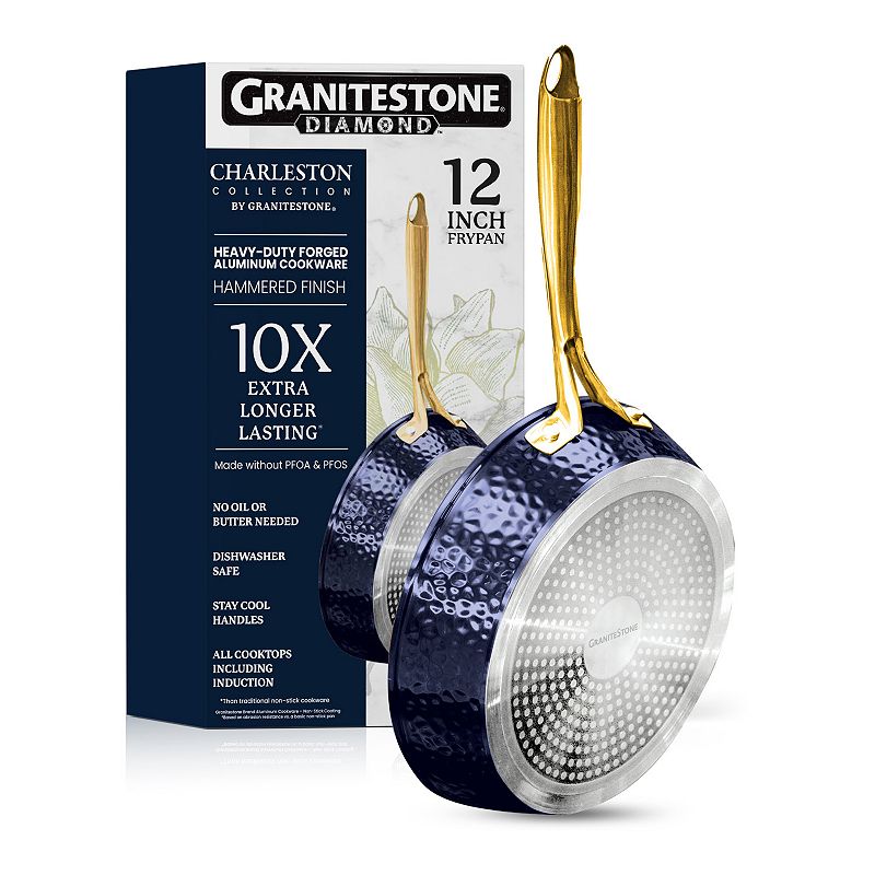 Granitestone Fry Pan Charleston Collection Hammered Nonstick Navy Fry Pan 12 Inch