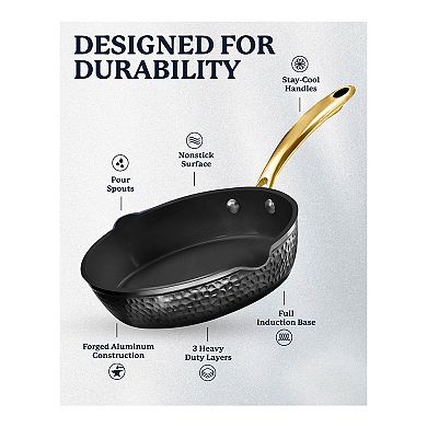 Granitestone Diamond Charleston Collection 4-Quart Hammered Nonstick Deep Sauté Pan with Strainer Glass Lid