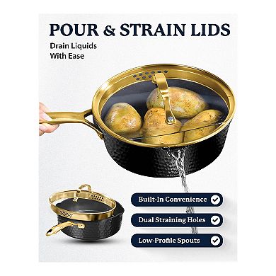 Granitestone Diamond Charleston Collection 4-Quart Hammered Nonstick Deep Sauté Pan with Strainer Glass Lid