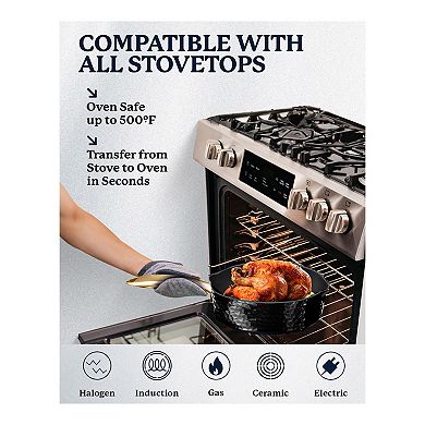 Granitestone Diamond Charleston Collection 4-Quart Hammered Nonstick Deep Sauté Pan with Strainer Glass Lid